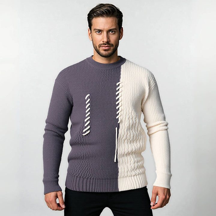 Herren Pullover mit kreativem Strukturdesign und Kontraststreifen Echoarchiv