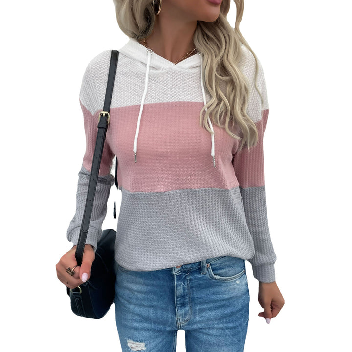 Damen Lässiger Strick-Hoodie mit Colorblock, Kordelzug und feinem Waffelmuster Echoarchiv