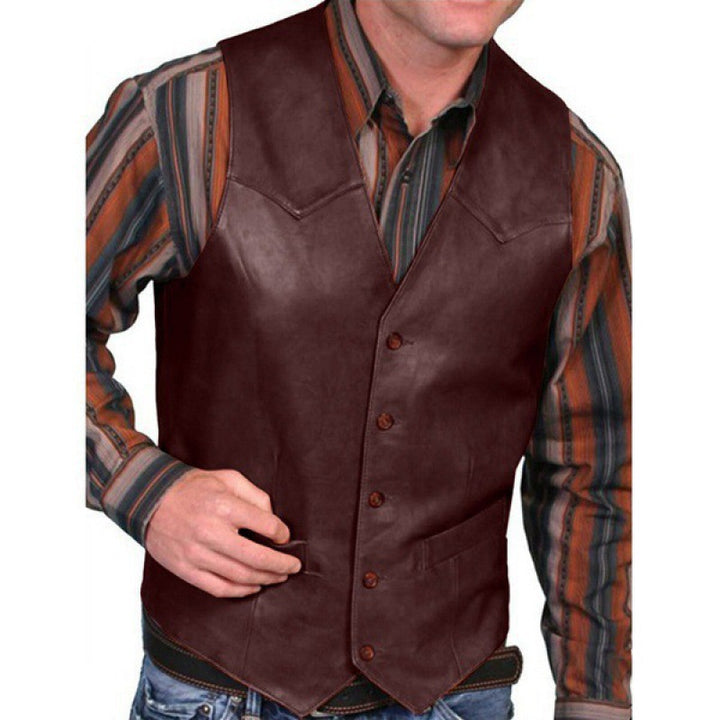 Herren nan taillierte Lederweste mit Western-Details, V-Ausschnitt und zwei Eingrifftaschen Echo Archiv