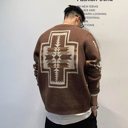 Herren Modischer Grobstrickpullover mit geometrischem Muster Echoarchiv