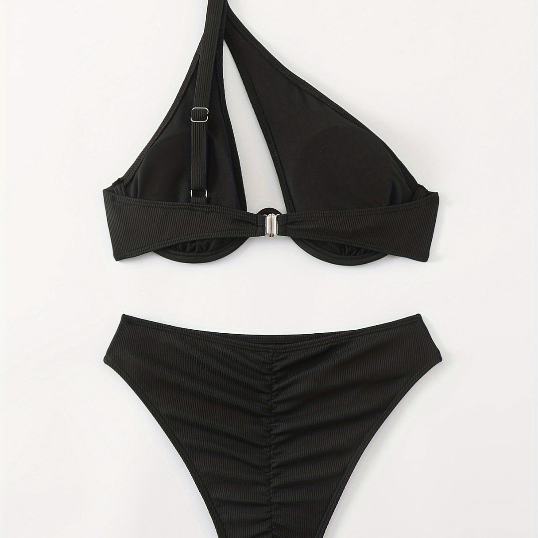 Damen Bikini-Set mit asymmetrischem Trägerdesign und unterstützendem Push-Up-Oberteil Echo Archiv