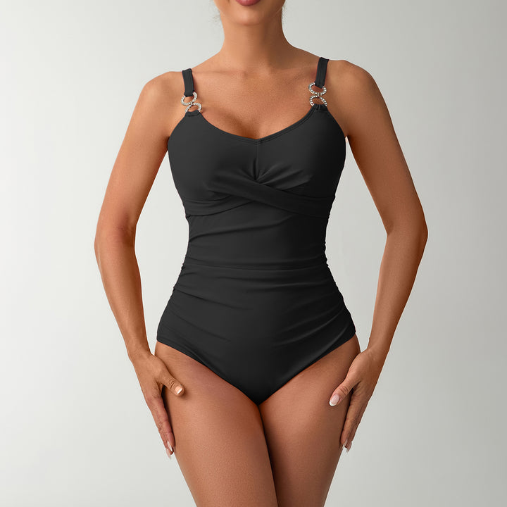 Damen Einteiler Badeanzug mit elegantem Wickeldesign und zarten Trägerdetails Echo Archiv