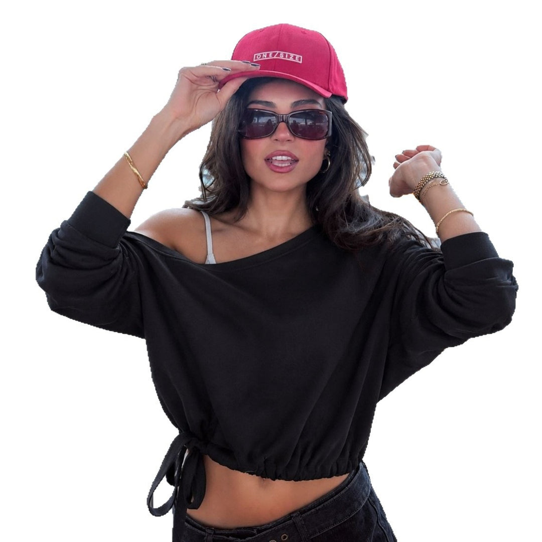 Damen schulterfreies Sweatshirt mit Knotengürtel und Oversize-Schnitt – Avérine