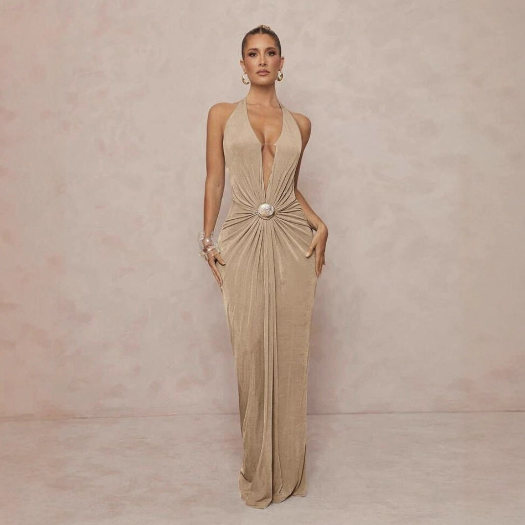 Damen Glamouröses Abendkleid mit tiefem V-Ausschnitt und eleganter Drapierung Echo Archiv