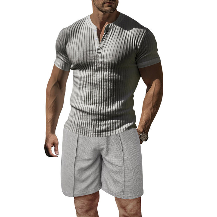 Herren modernes Kurzarm-Henley-T-Shirt mit geripptem Design Echoarchiv