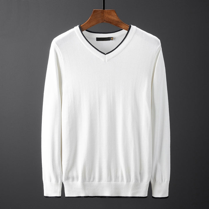 Herren V-Ausschnitt Pullover mit kontrastierendem Kragen Echoarchiv