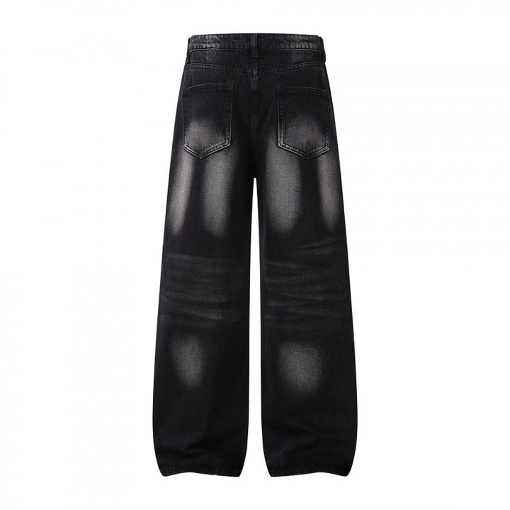 Damen Weite Highwaist-Jeanshose im Balloon-Schnitt mit Used‑Effekt und elastischem Saum Echo Archiv