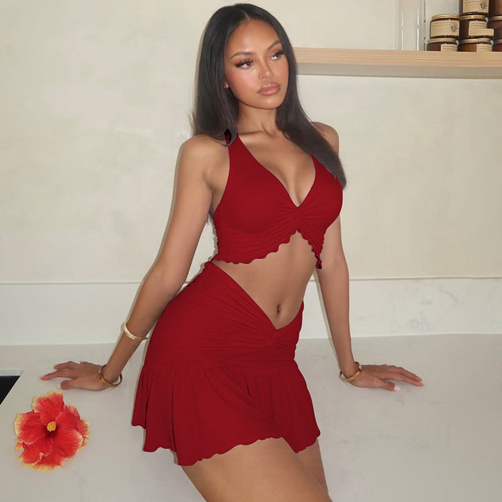Damen Verspieltes Crop-Top und Minirock Set Echo Archiv
