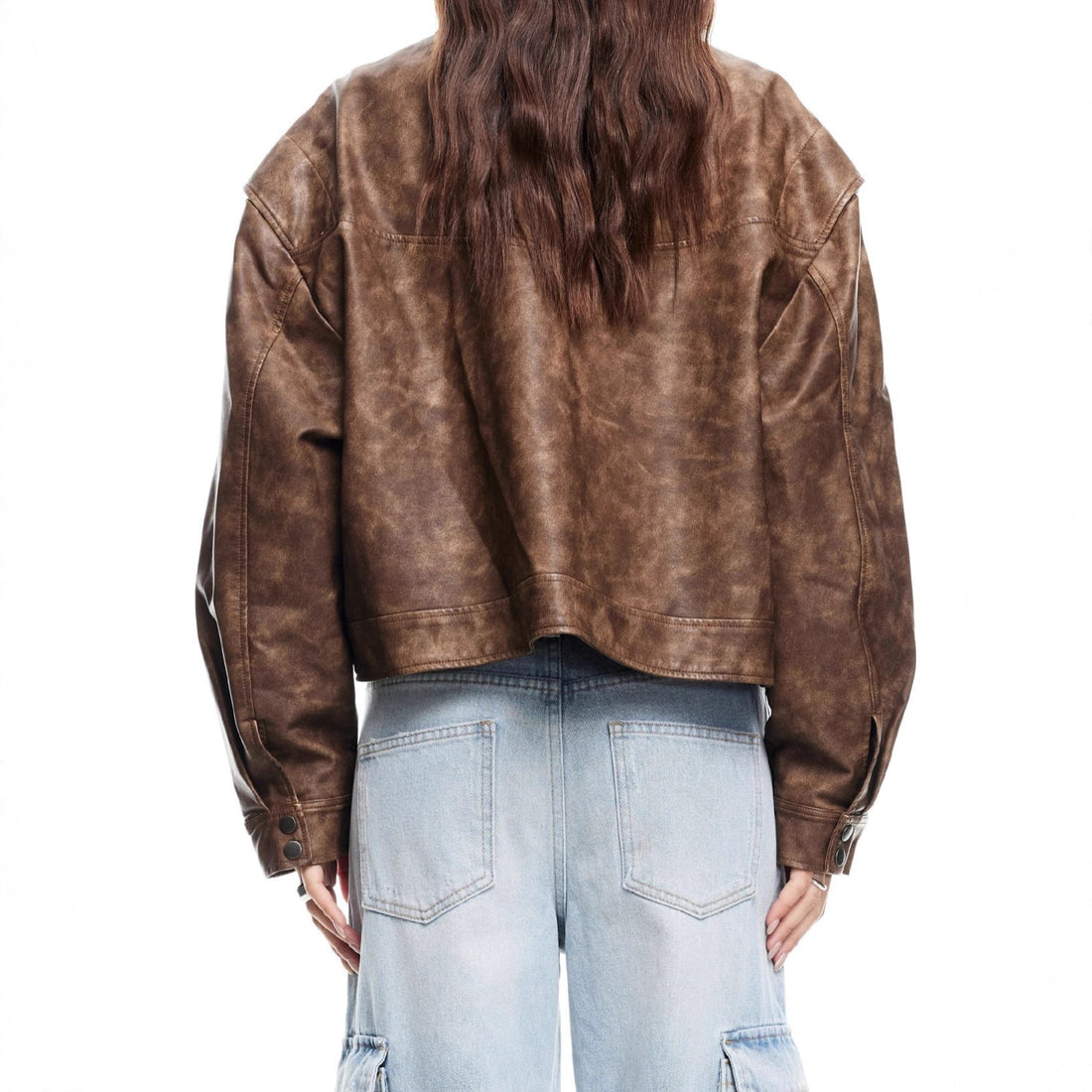 Damen Modische Kunstlederjacke mit Oversized Schnitt – Célinea
