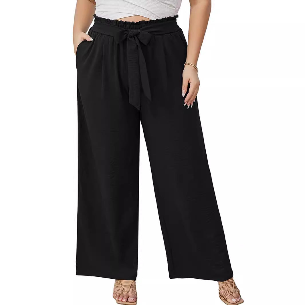 Damen Paperbag-Hose mit weitem Bein, Gummizug, Bindegürtel und Eingrifftaschen Echo Archiv