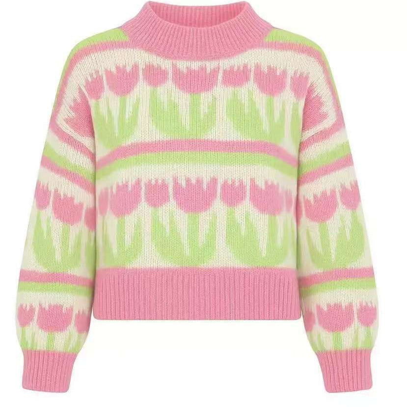 Damen nan Grobstrickpullover mit eingestrickten Herzmotiven, hohem Stehkragen und lässiger Oversize-Silhouette Echo Archiv