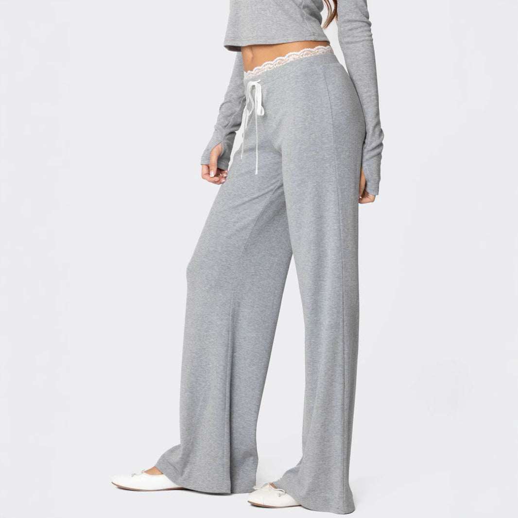 Damen weite Loungehose mit Spitzenbund und Kordelzug – Avérine
