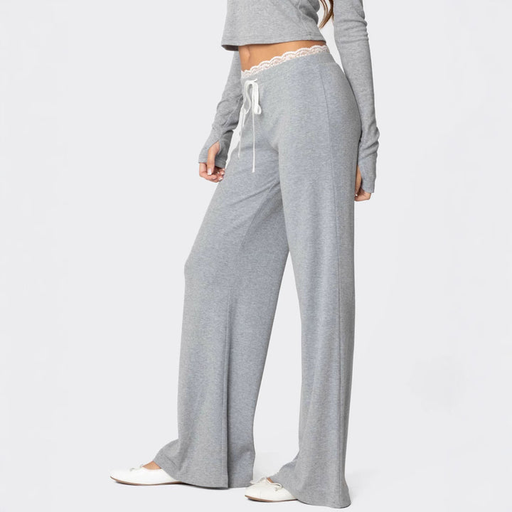 Damen weite Loungehose mit Spitzenbund und Kordelzug – Avérine
