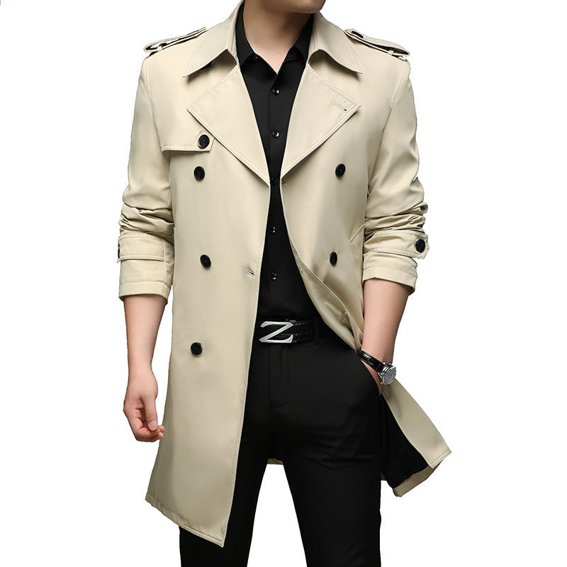Herren Moderner Slim-Fit Trenchcoat mit Epauletten und doppelreihiger Knopfleiste – Marzano