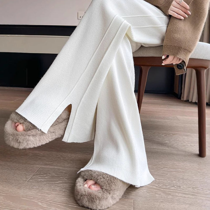Damen Modische Rippstrick-Hose mit seitlichen Schlitzen Echo Archiv