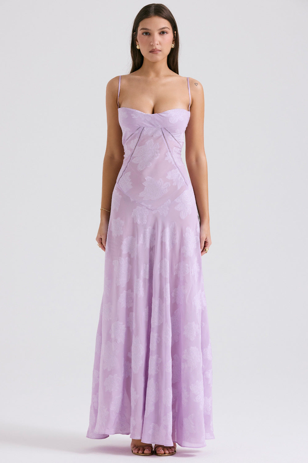 Damen Elegantes Maxikleid mit floralem Häkelmuster und raffiniertem Schnitt Echo Archiv