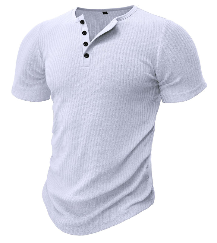 Herren Kurzarm-Henley Shirt mit strukturierter Oberfläche Echoarchiv