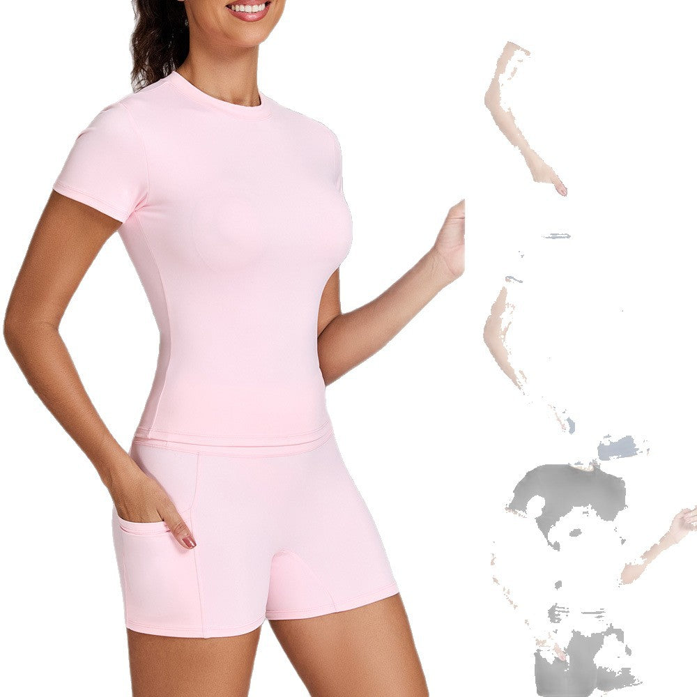 Damen Funktionale Sport-Shorts mit seitlichen Taschen und hohem Bund Echo Archiv