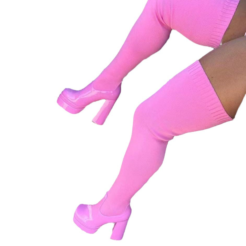 Damen Overknee-Stiefel mit plateau-sohle und elastischer Schaftkonstruktion Echoarchiv