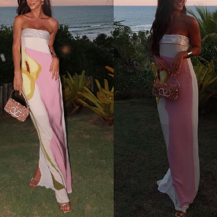 Damen Maxikleid mit trendigen grafischen Designs und schulterfreiem Schnitt Echo Archiv