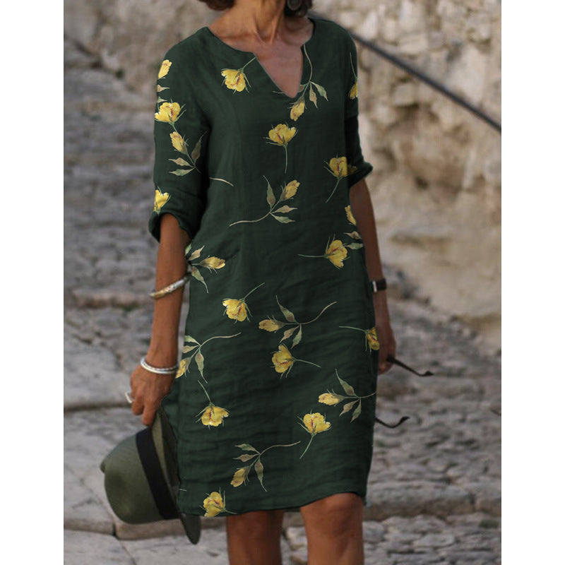 Damen Sommerliches Leinenkleid mit modernem Muster – Lunéa