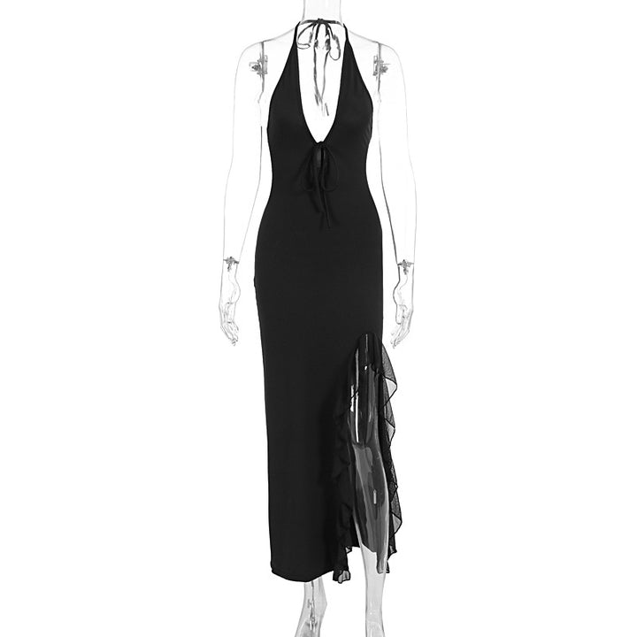Damen Elegantes Maxikleid mit lässigem Rückenausschnitt und transparenter Rüschung Echo Archiv