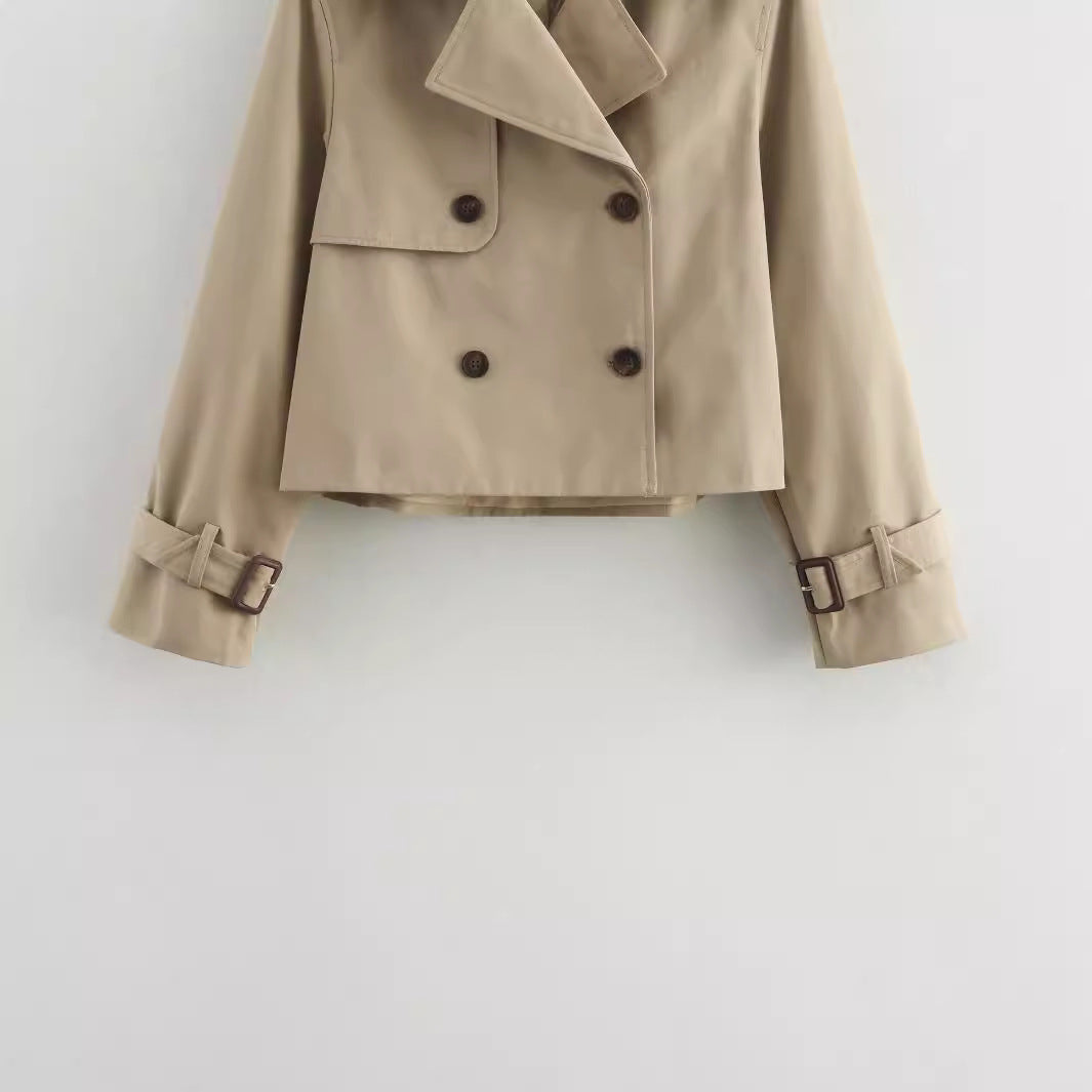Damen Cropped Trenchcoat mit Doppelreihe und verstellbaren Manschetten Echoarchiv
