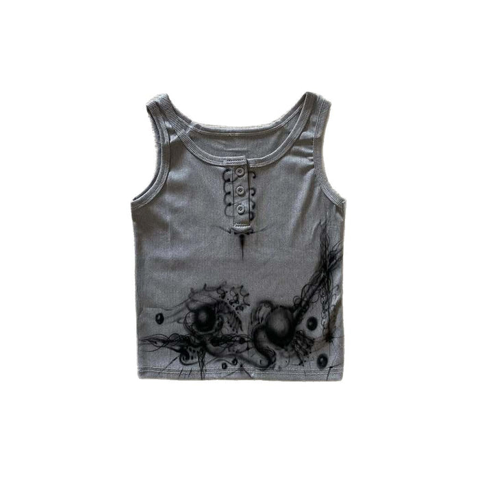 Damen körperbetontes Tanktop mit kreativem Grafikdruck Echo Archiv