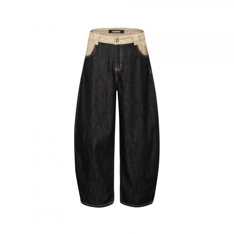 Unisex Weite zweifarbige Denimhose mit hohem Bund und kontrastierten Eingrifftaschen Echo Archiv