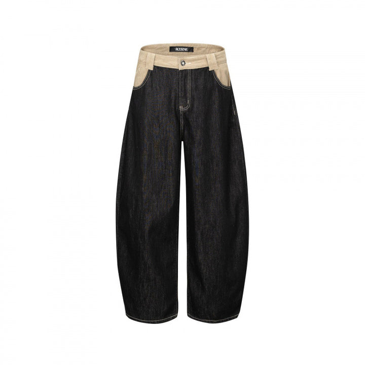 Unisex Weite zweifarbige Denimhose mit hohem Bund und kontrastierten Eingrifftaschen Echo Archiv