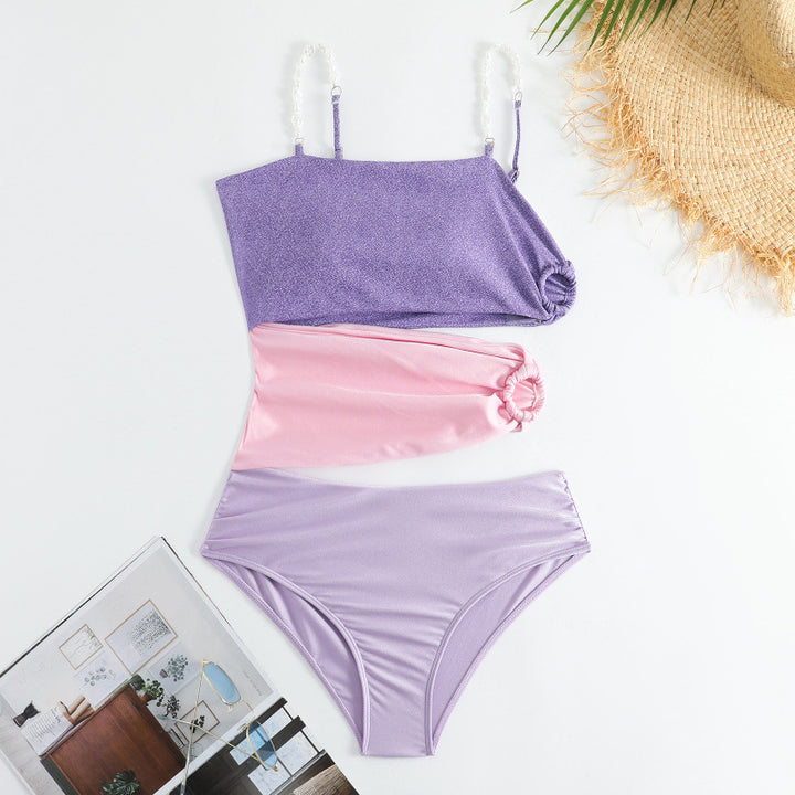 Damen Cut-Out Badeanzug mit schimmerndem Effekt und verstellbaren Trägern Echo Archiv