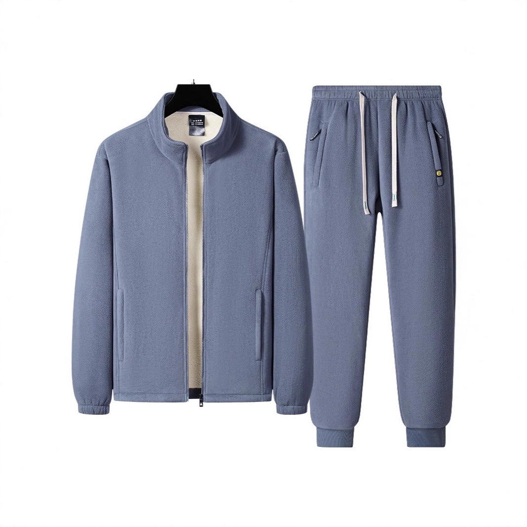 Herren dreiteiliges Fleece-Set mit wattierter Weste, Stehkragenjacke und Jogginghose – Marzano