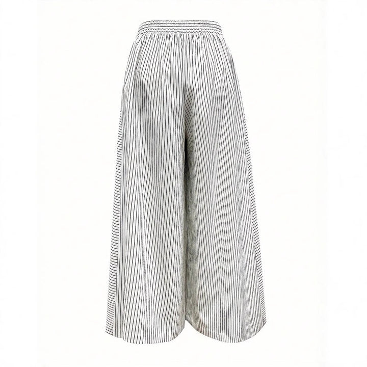 Damen Hochtaillierte Palazzo-Hose mit weitem Bein & Streifen-Detail – Avérine