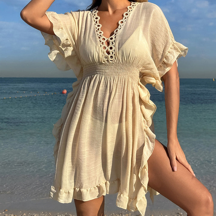 Damen luftiges Strandkleid mit Rüschendetails und vorteilhafter Schärpe Echo Archiv