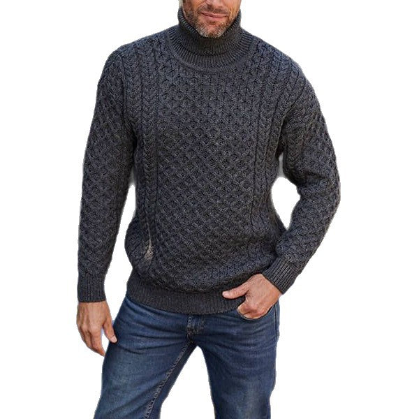 Herren Strickpullover mit hohem Kragen und strukturiertem Muster Echoarchiv