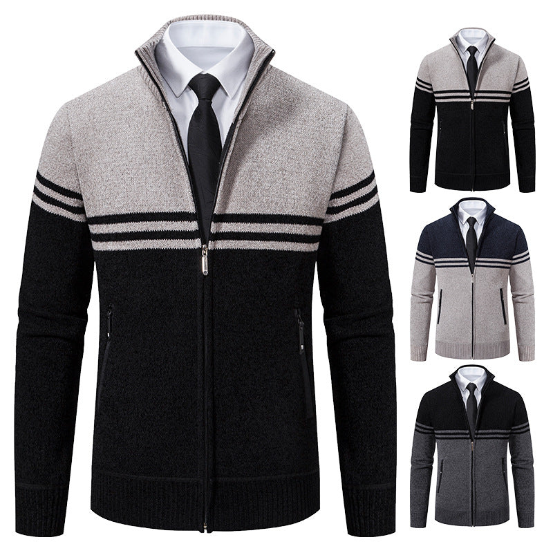 Herren sportliche und modische Strickjacke mit Reißverschluss und kontrastierenden Streifen Echoarchiv