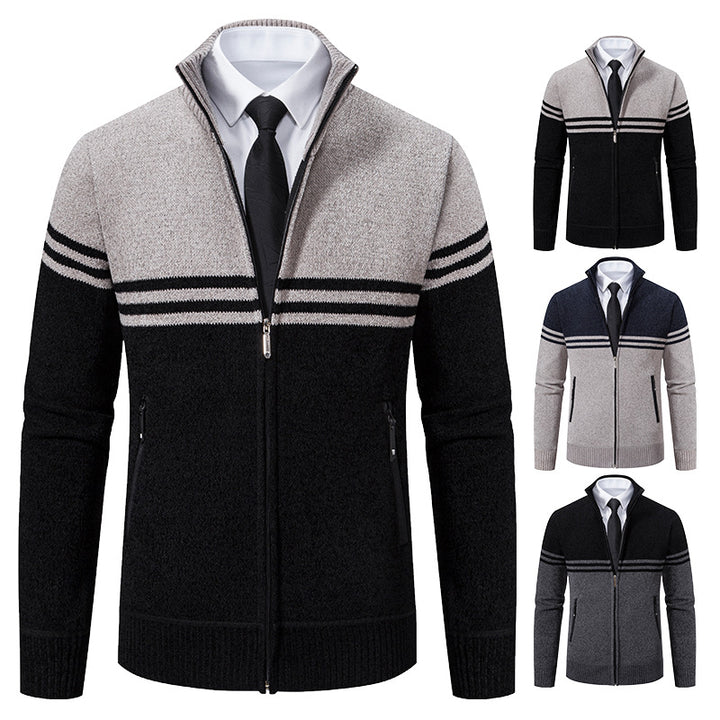 Herren sportliche und modische Strickjacke mit Reißverschluss und kontrastierenden Streifen Echoarchiv