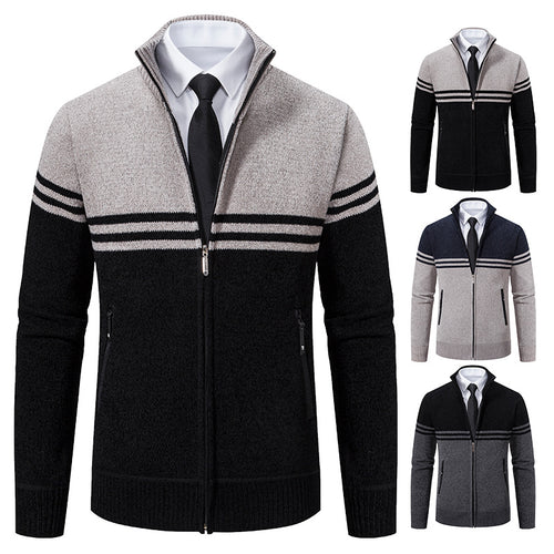 Herren sportliche und modische Strickjacke mit Reißverschluss und kontrastierenden Streifen Echoarchiv