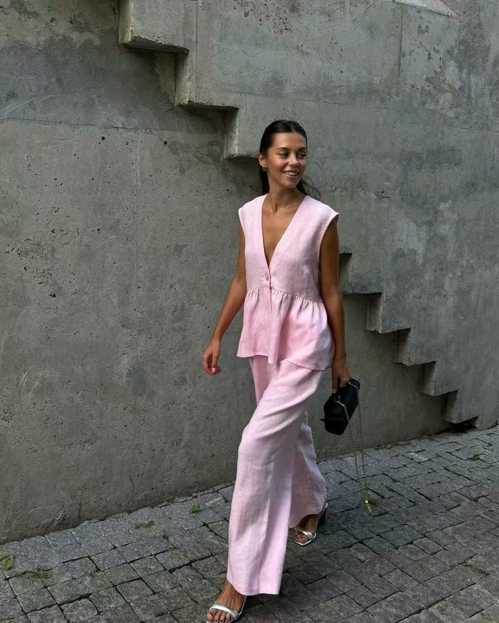 Damen lässiger und eleganter Zweiteiler aus Leinen Echoarchiv