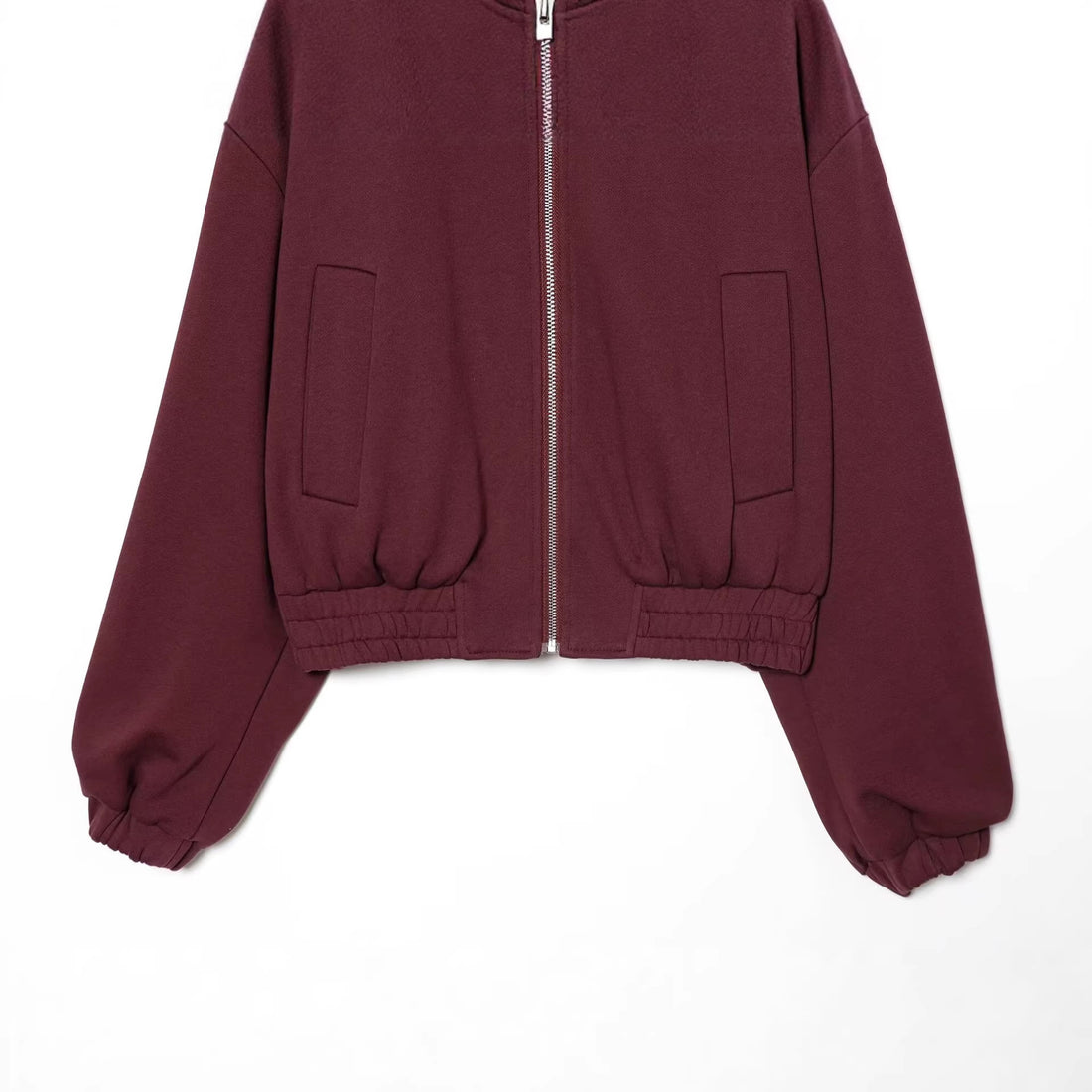 Damen Cropped Sweat-Bomberjacke mit hohem Stehkragen und elastischem Taillenbund Echoarchiv