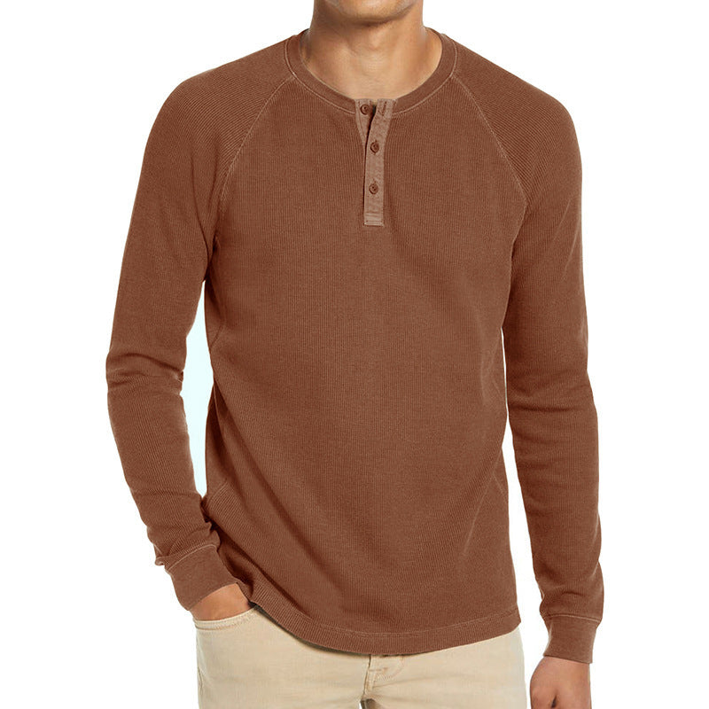 Herren Langarm-Henley-Shirt aus atmungsaktivem Baumwollmix mit Knopfleiste Echoarchiv