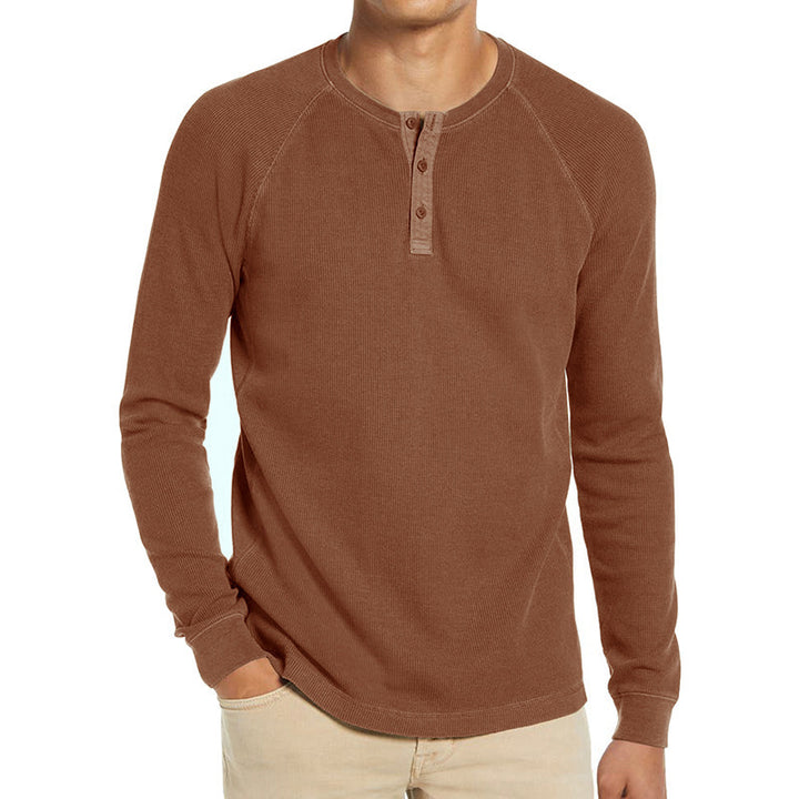 Herren Langarm-Henley-Shirt aus atmungsaktivem Baumwollmix mit Knopfleiste Echoarchiv
