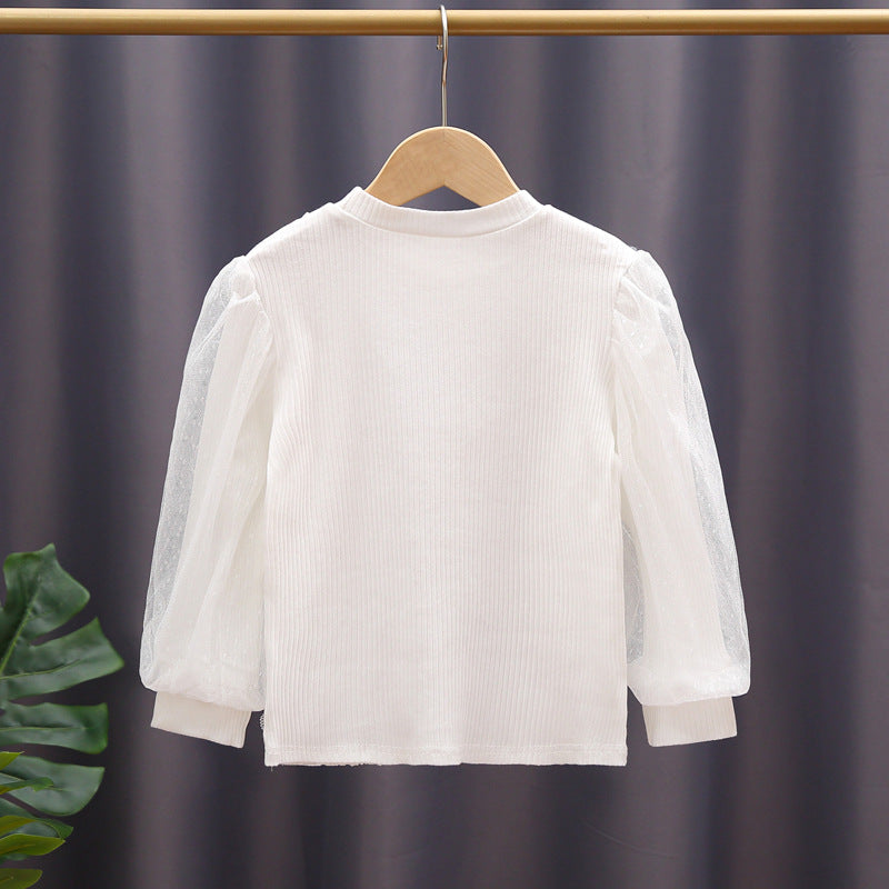 Mädchen Sweatshirt mit eleganten Rüschendetails und transparenten Tüllärmeln Echo Archiv