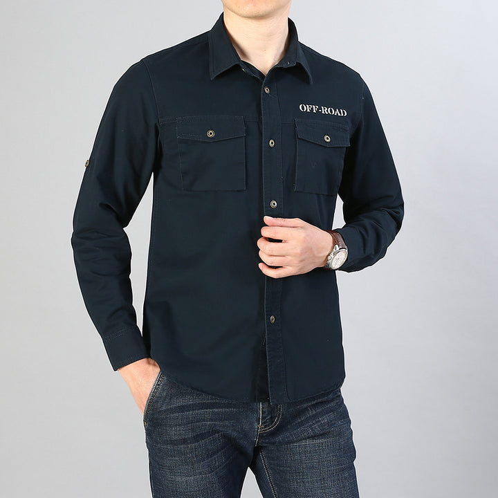 Herren Military-Hemd mit Brusttaschen, Ärmelrollfunktion und Off-Road-Print Echoarchiv