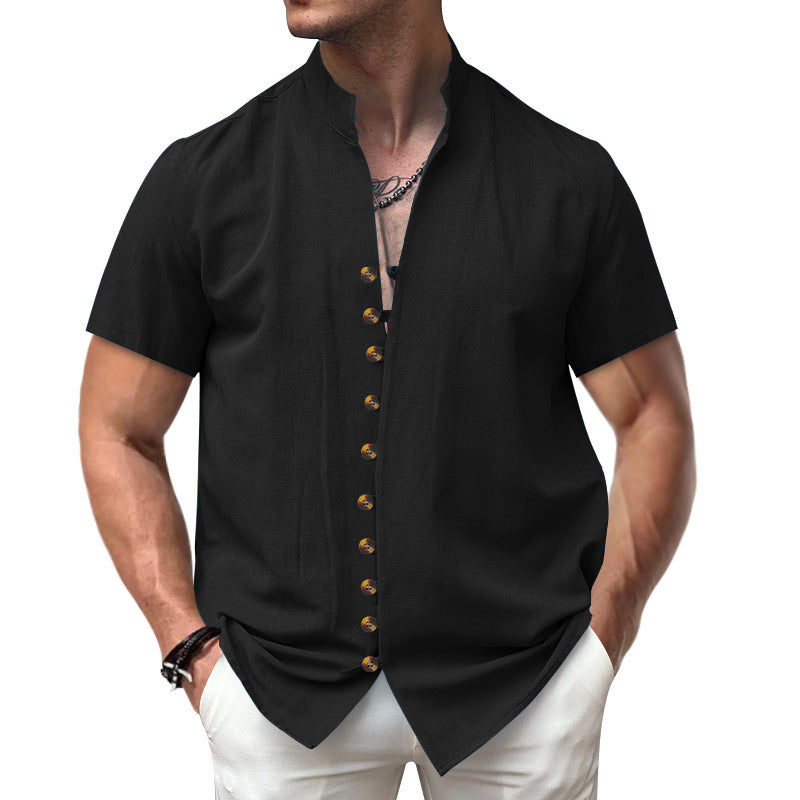 Herren Kurzarm-Hemd mit eleganter Knopfleiste und Stehkragen Echoarchiv