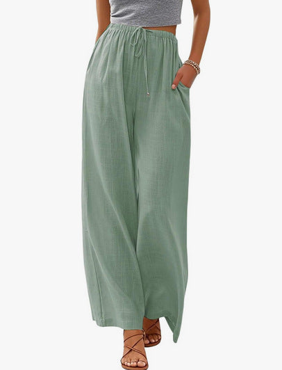 Damen nan weite Leinenhose mit elastischem Bund Kordel und Seitentaschen Echo Archiv