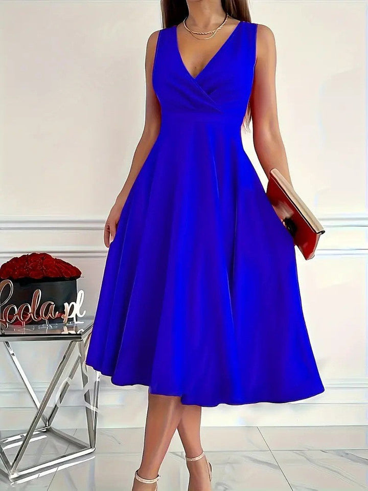 Damen elegantes A-Linie Wickelkleid mit V-Ausschnitt Echoarchiv