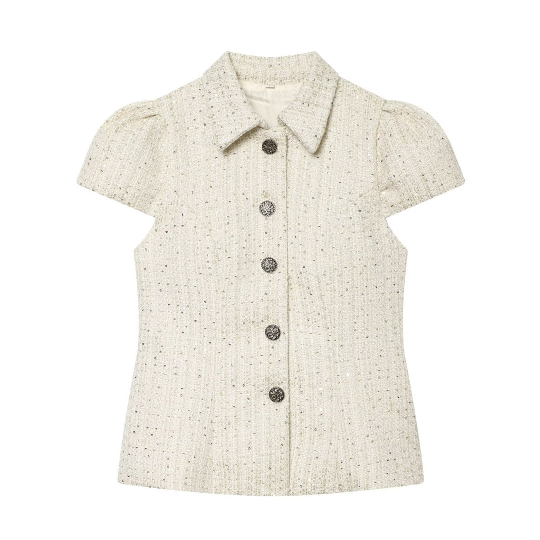 Damen elegante Bluse mit strukturiertem Gewebe und dekorativen Knöpfen Echo Archiv