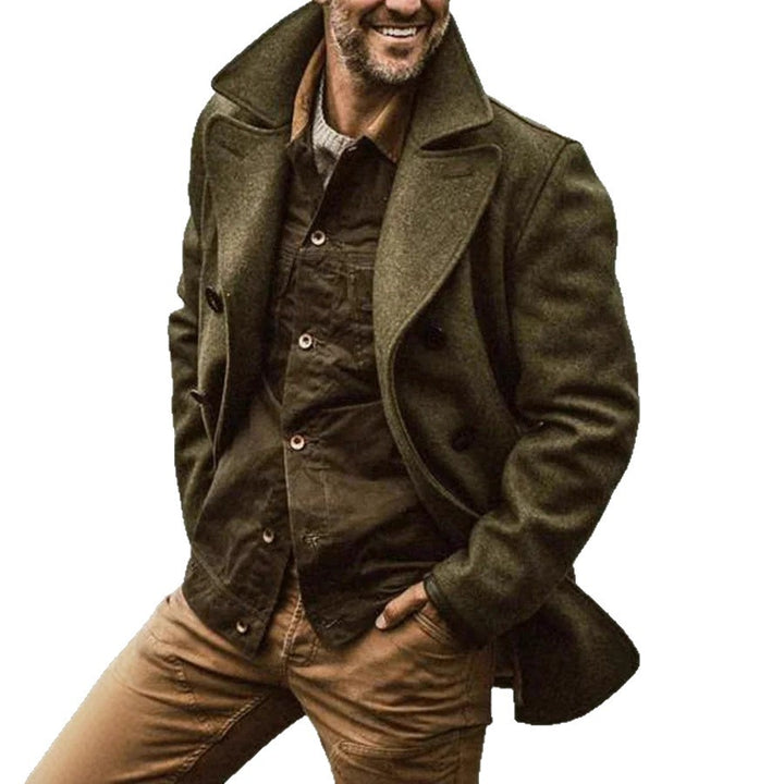 Herren Doppelreihiger Wollmantel im Peacoat-Stil mit breitem Revers – Montevé