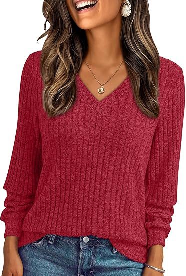 Damen Weicher Rippstrickpullover mit V-Ausschnitt Echo Archiv